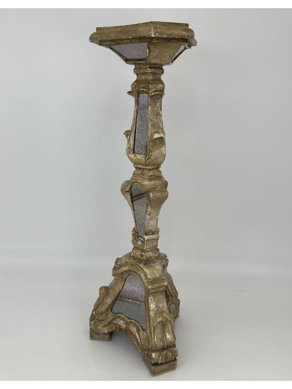 Gold Ornate Pillar Candle Holder 20.5” Tall Vintage Style Mirror Decor